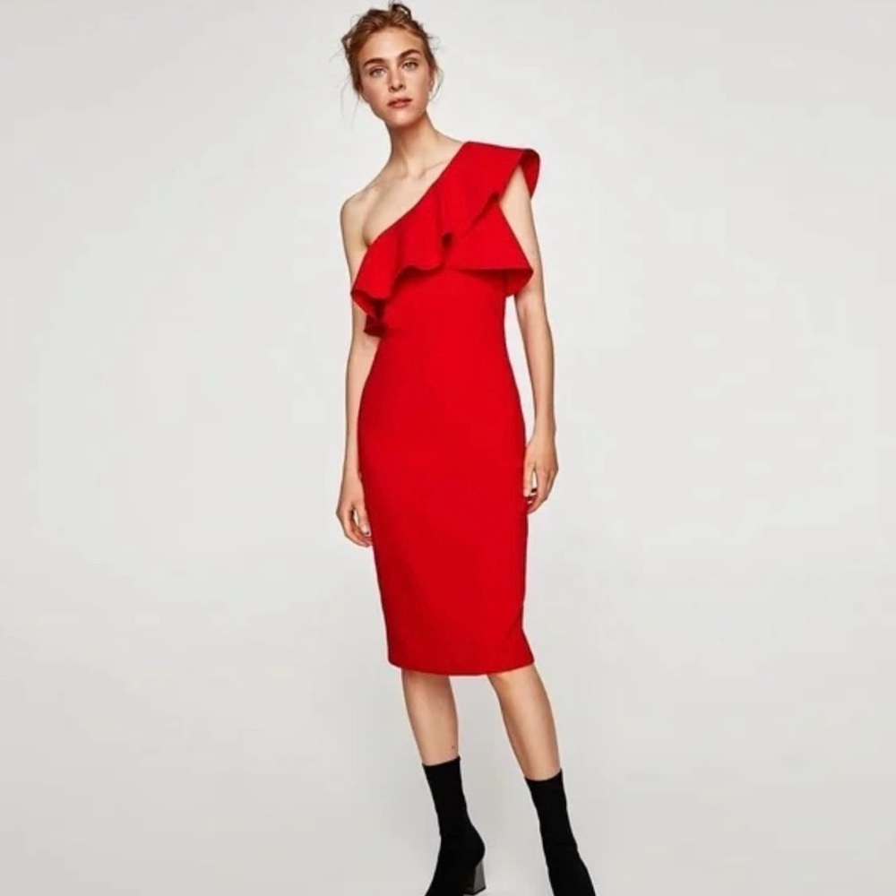 Zara asymmetrical ruffle holiday dress worn once.